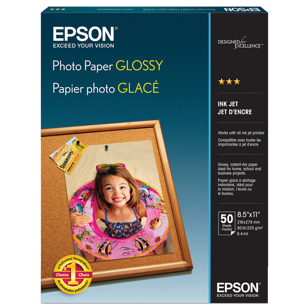 Epson Glossy Photo Paper, Letter Size (8 1/2in x 11in), Pack Of 50 Sheets