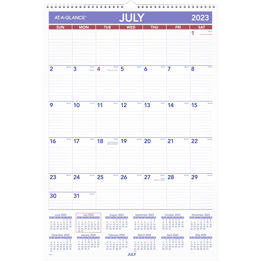 2023-2024 AT-A-GLANCE Academic Monthly Wall Calendar, 15-1/2in x 22-3/4in, July 2023 to June 2024, AY328