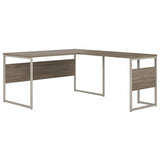 Bush Business Furniture Hybrid 60inW L-Shaped Corner Desk Table With Metal Legs, Modern Hickory, Standard Delivery