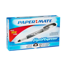 Load image into Gallery viewer, Paper Mate Liquid Expresso Porous Point Pens, Medium Point, 1.0 mm, Clear Barrel, Black Ink, Pack Of 12