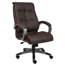 Load image into Gallery viewer, Boss Office Products Double-Plus Ergonomic LeatherPlus Bonded Leather High-Back Chair, Brown/Pewter