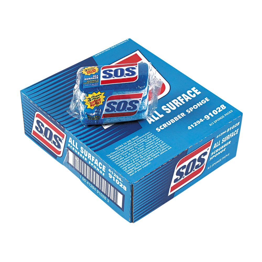 S.O.S All-Surface Scrubbing Sponge, 3inH x 5 1/4inW x 1inD, Dark Blue/Light Blue, Case Of 24