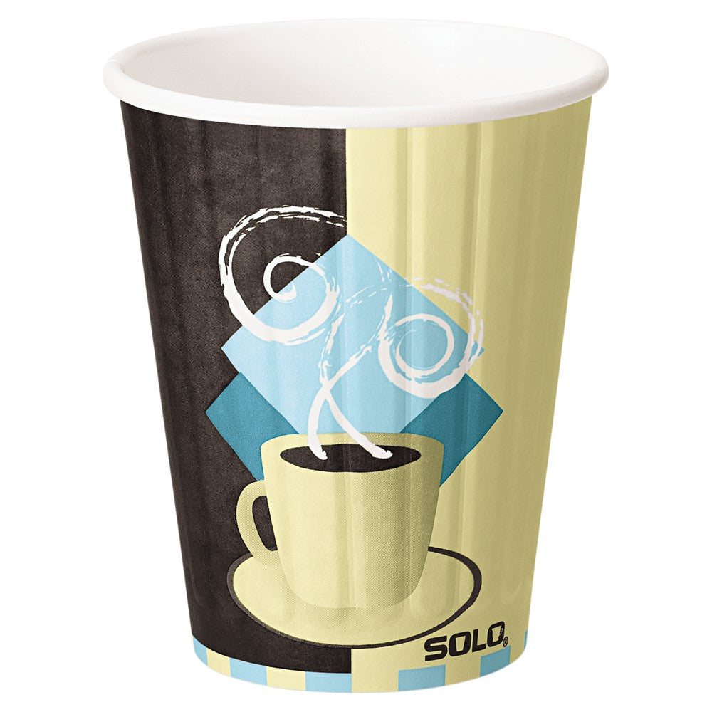 Solo Duo Shield Insulated Paper Hot Cups, 12 Oz, Chocolate/Light Blue/Tan, Pack Of 600 Cups