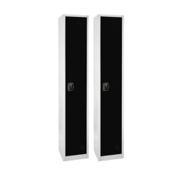 Alpine 1-Tier Steel Lockers, 48inH x 15inW x 15inD, Black, Set Of 2 Lockers