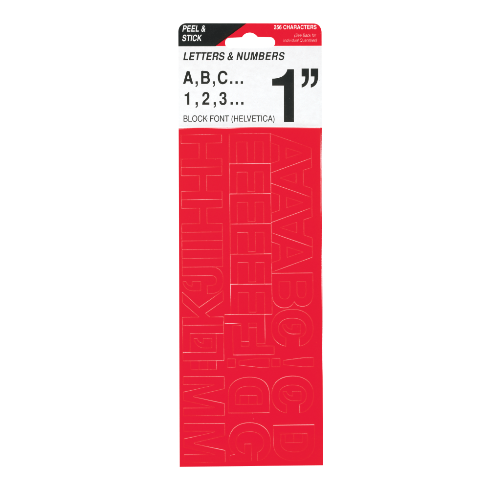 Creative Start Self-Adhesive Letters, Numbers and Symbols, 1in, Helvetica, Red, Pack of 256