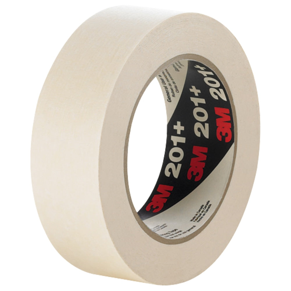 3M 201+ Masking Tape, 3in Core, 0.5in x 180ft, Tan, Case Of 72