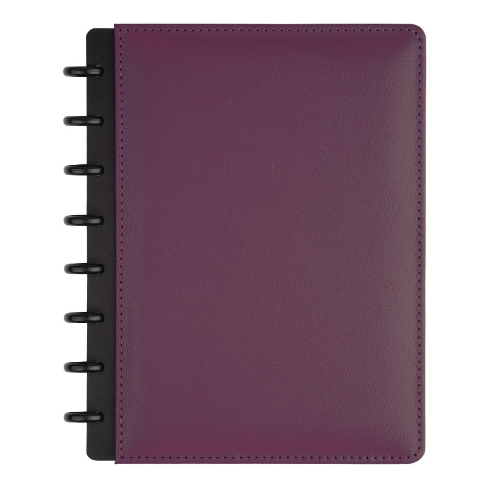 TUL Discbound Notebook With Leather Cover, Junior Size, Narrow Ruled, 60 Sheets, Purple