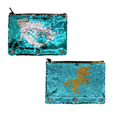 Load image into Gallery viewer, Inkology Reversible Sequin Binder Pencil Pouches, 7-1/2in x 9-1/4in, Assorted Designs, Pack Of 6 Pouches