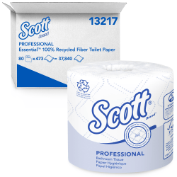 Scott Essential 2-Ply Toilet Paper, 100% Recycled, FSC Certified, 506 Sheets Per Roll, Pack Of 80 Rolls
