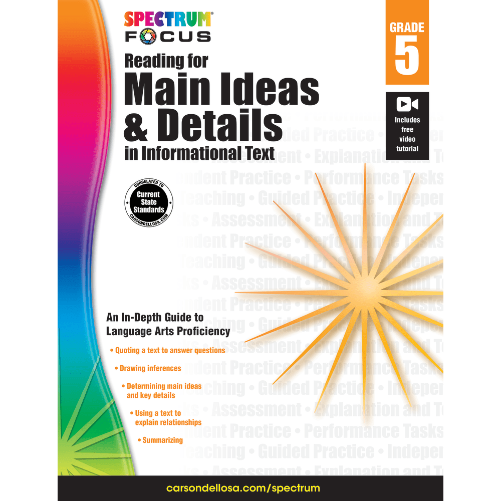 Spectrum Reading For Main Ideas And Details In Informational Text Workbook, Grade 5