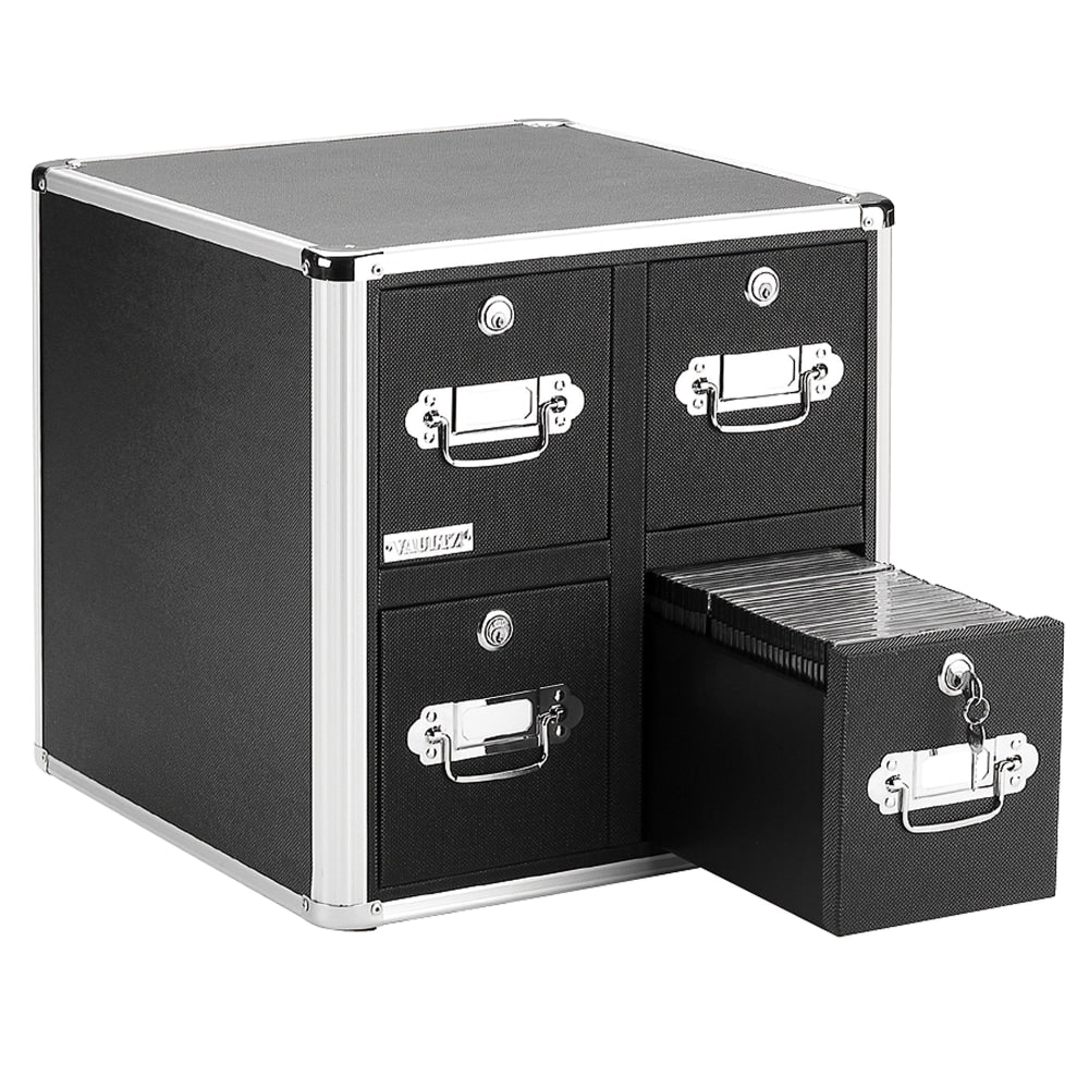 Vaultz 4-Drawer CD Cabinet, 15 1/2inH x 14 1/2inW x 15 1/2inD, Black