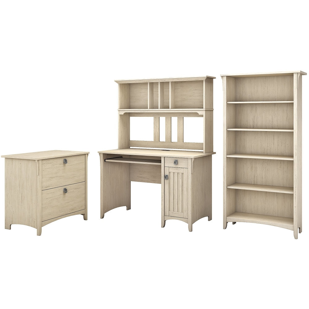 Bush Furniture Salinas Mission 48inW Computer Desk With Hutch, Lateral File Cabinet And 5 Shelf Bookcase, Antique White, Standard Delivery