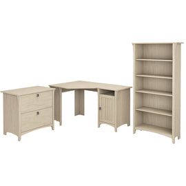 Bush Business Furniture Salinas 55inW Corner Desk With Lateral File Cabinet And 5 Shelf Bookcase, Antique White, Standard Delivery