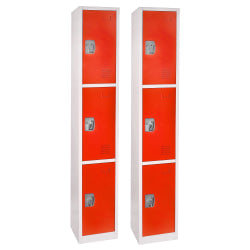 Alpine Large 3-Tier Steel Lockers, 72inH x 12inW x 12inD, Red, Pack Of 2 Lockers