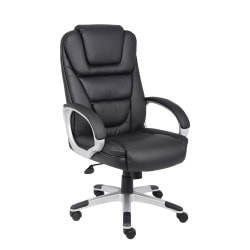 Boss Office Products Ergonomic LeatherPlus Bonded Leather Chair, Black/Chrome