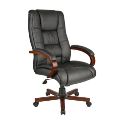 Boss Office Products Aaria Ergonomic Vinyl/Wood High-Back Chair, Black/Mahogany