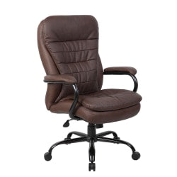 Boss Office Products Heavy-Duty Pillow-Top High-Back Chair, Bomber Brown/Silver