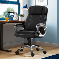 Serta Big And Tall Ergonomic Bonded Leather High-Back Office Chair, Black/Silver