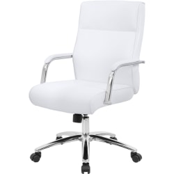 Boss Office Products Modern Executive Conference Ergonomic Chair, Caressoft Vinyl, White/Chrome