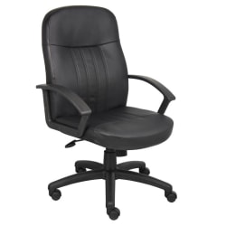 Boss Office Products Ergonomic Mid-Back Leather Chair, Black