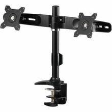 Load image into Gallery viewer, Amer Mounts Clamp Based Dual Monitor Mount for two 15in-24in LCD/LED Flat Panel Screens - Supports up to 26.5lb monitors, +/- 20 degree tilt, and VESA 75/100