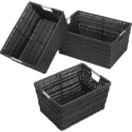 Whitmor Set of 3 Rattique Baskets, Java - External Dimensions: 14.8in Length x 11.5in Width x 6.5in Height - Black - For Toy, Clothes, Linen, Bathroom Essential, School Supplies, Magazine, CD, Storage, DVD, Book - 3 / Set