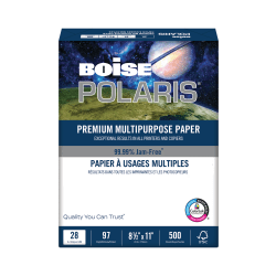 Boise POLARIS Premium Multi-Use Printer & Copy Paper, 1 Ream, White, Letter (8.5in x 11in), 500 Sheets Per Ream, 28 Lb, 92 Brightness, FSC Certified