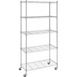 Whitmor Storage Rack - 5 Tier(s) - 60.4in Height x 30.1in Width x 14.3in Depth - Floor - Built-in Wheels, Adjustable Shelf, Durable - Chrome Steel