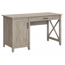 Load image into Gallery viewer, Bush Furniture Key West 54inW Single Pedestal Computer Desk, Washed Gray, Standard Delivery