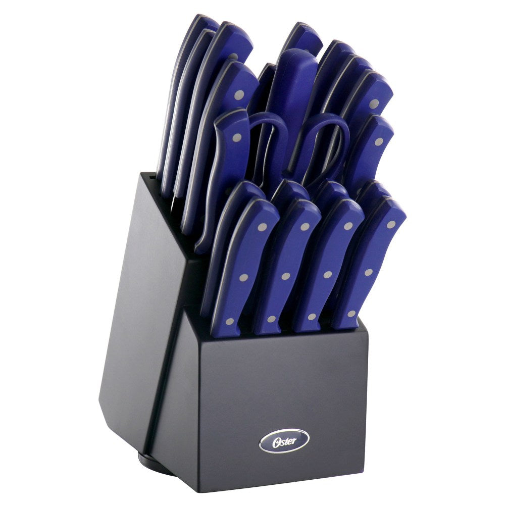 Oster Evansville 22-Piece Stainless-Steel Cutlery Set With Block, Yale Blue