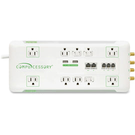 Compucessory Slim 10-Outlet Surge Protector, 6ft Cord, White, CCS31900