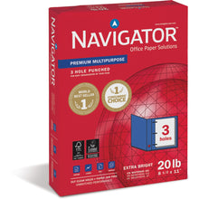 Load image into Gallery viewer, Soporcel Navigator Premium 3-Hole-Punched Multi-Use Printer &amp; Copier Paper, Letter Size (8 1/2in x 11in), 5000 Sheets Total, 97 (U.S.) Brightness, 20 Lb, 500 Sheets Per Ream, Case Of 10 Reams