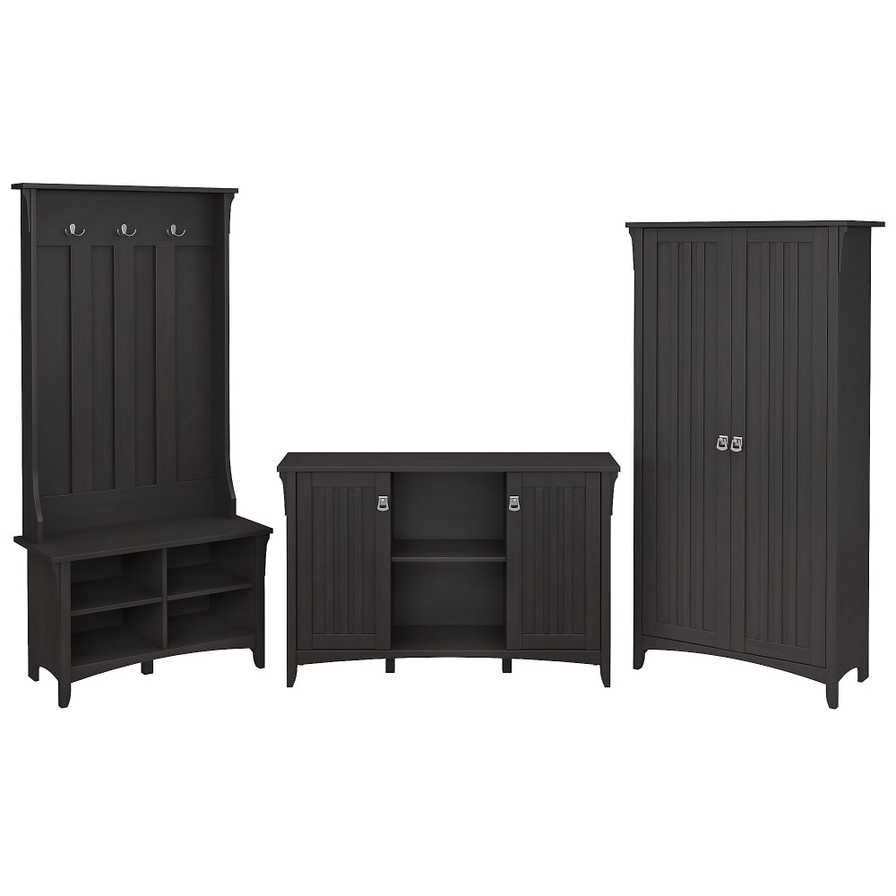 Bush Furniture Salinas Entryway Storage Set With Hall Tree, Shoe Bench And Accent Cabinets, Vintage Black, Standard Delivery