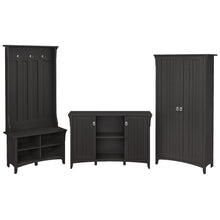 Load image into Gallery viewer, Bush Furniture Salinas Entryway Storage Set With Hall Tree, Shoe Bench And Accent Cabinets, Vintage Black, Standard Delivery
