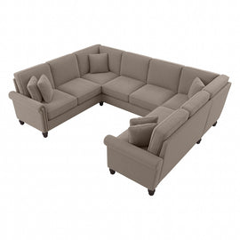 Bush Furniture Coventry 113inW U-Shaped Sectional Couch, Tan, Standard Delivery
