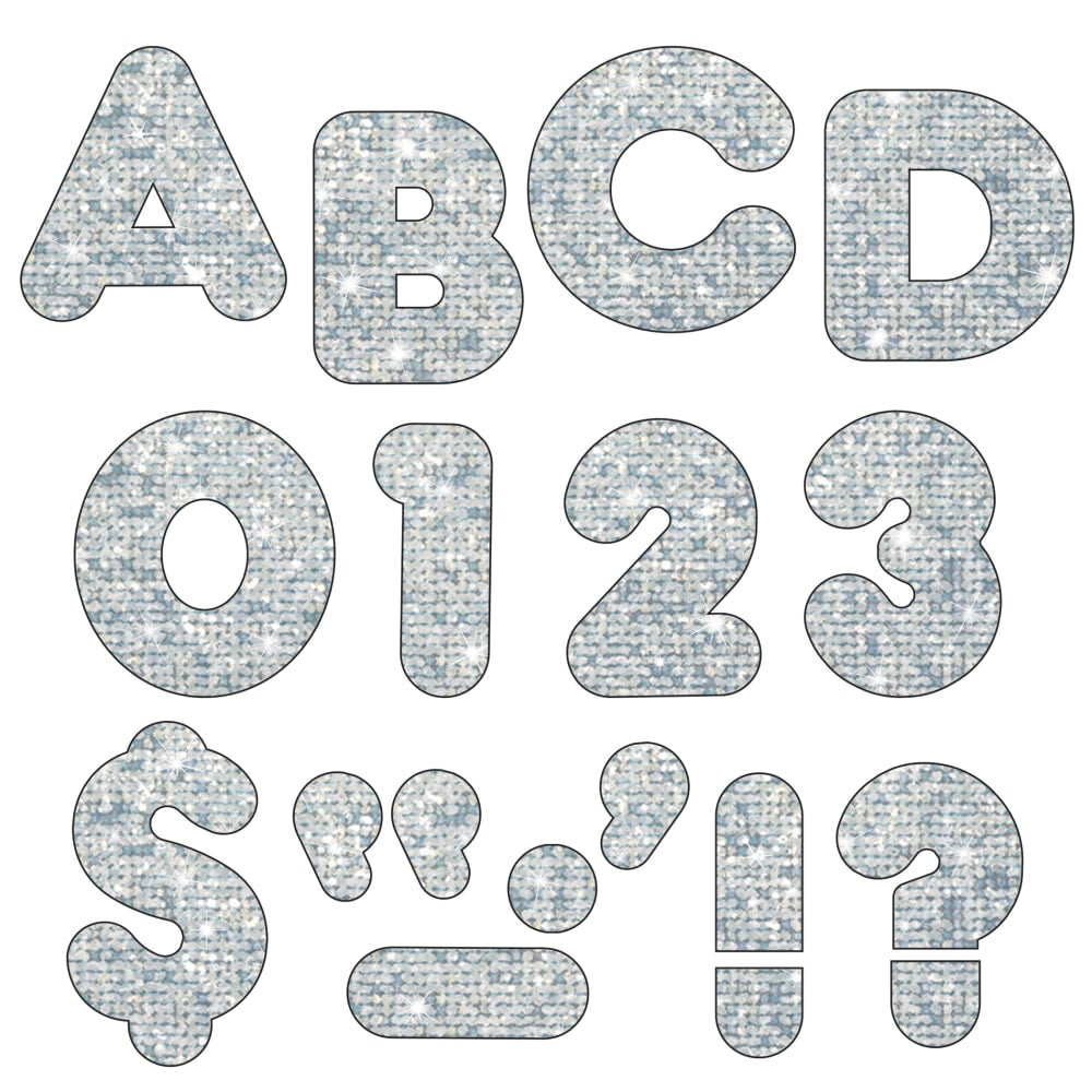 TREND Ready Letters, Casual Uppercase, 3in, Silver Sparkle, Pack Of 141