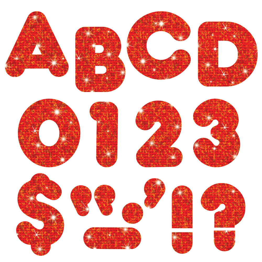 TREND Ready Letters 4in Casual Uppercase Sparkle Letters, Red, Pack Of 72