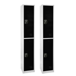 Alpine 2-Tier Steel Lockers, 72inH x 15inW x 15inD, Black, Set Of 2 Lockers