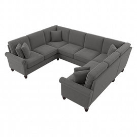 Bush Furniture Coventry 113inW U-Shaped Sectional Couch, French Gray Herringbone, Standard Delivery