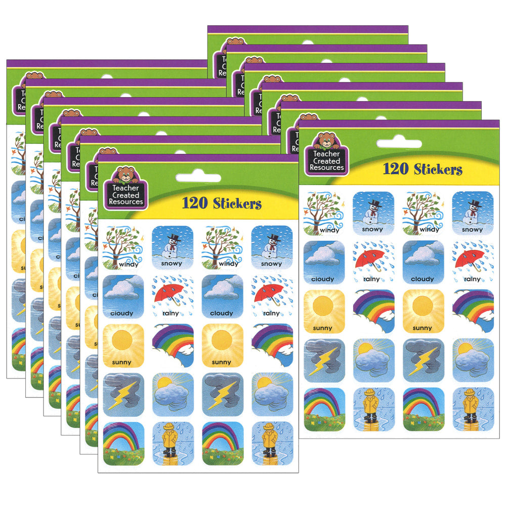Teacher Created Resources Stickers, Weather, 120 Stickers Per Pack, Set Of 12 Packs