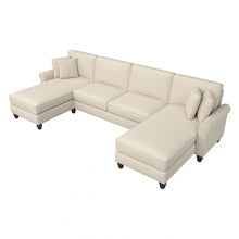 Load image into Gallery viewer, Bush Furniture Hudson 131inW Sectional Couch With Double Chaise Lounge, Cream Herringbone, Standard Delivery