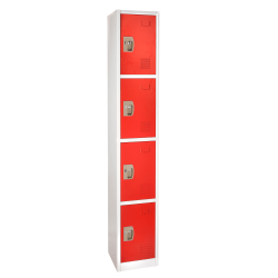 Alpine AdirOffice 4-Tier Steel Lockers, 72inH x 12inW x 12inD, Red, Pack Of 4 Lockers