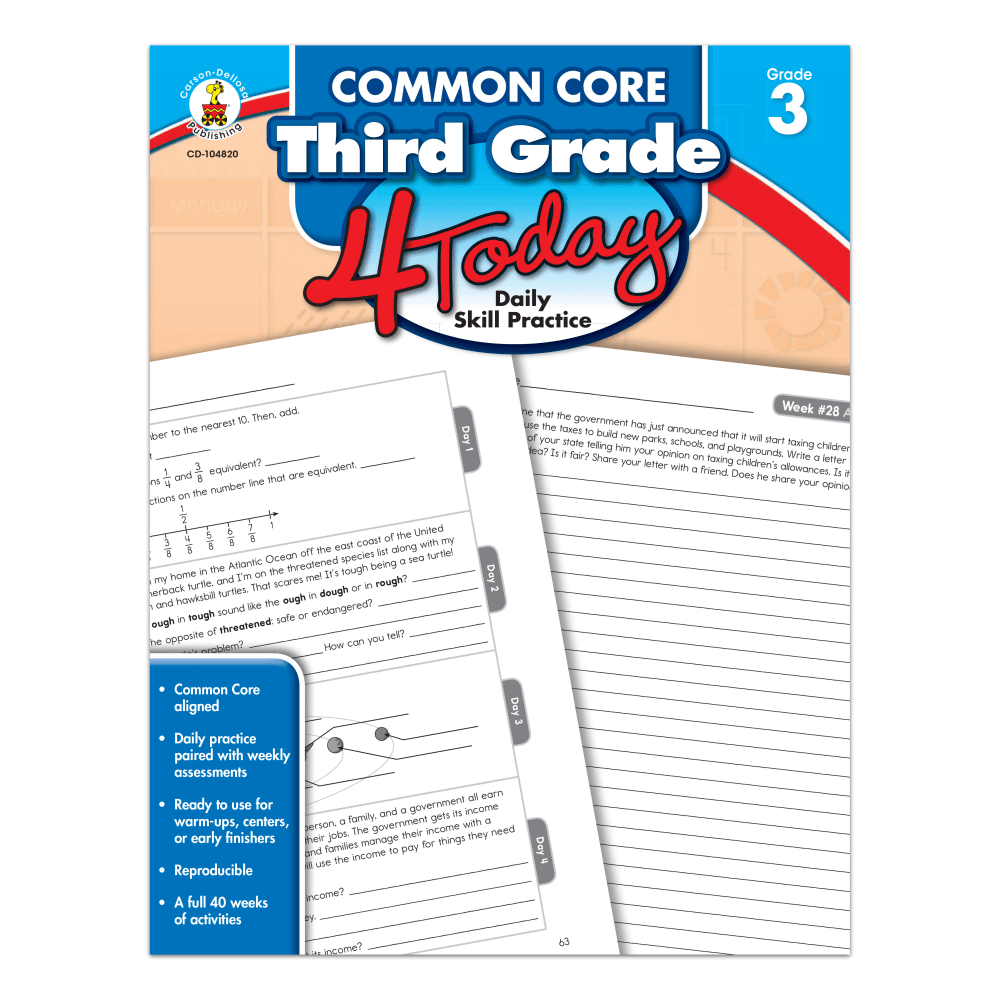 Carson-Dellosa Common Core 4 Today Workbook, Grade 3