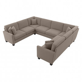 Bush Furniture Flare U-Shaped Sectional Couch, 35-3/4inH x 125inW x 99-1/16inD, Tan Microsuede Fabric, Standard Delivery