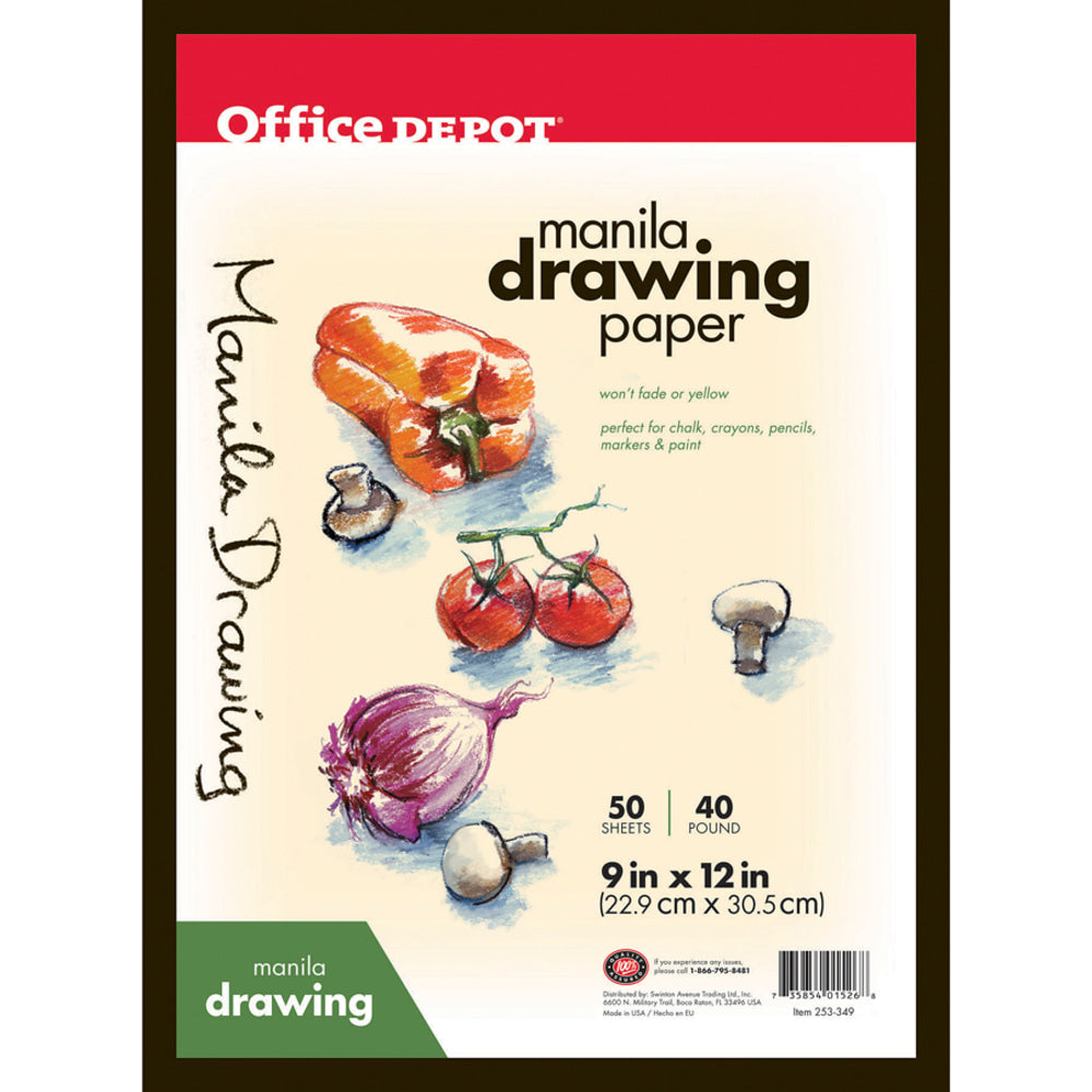 Office Depot Brand Manila Drawing Paper, 9in x 12in, 40 Lb, 50 Sheets