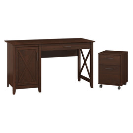 Bush Furniture Key West 54inW Computer Desk With Storage And 2 Drawer Mobile File Cabinet, Bing Cherry, Standard Delivery