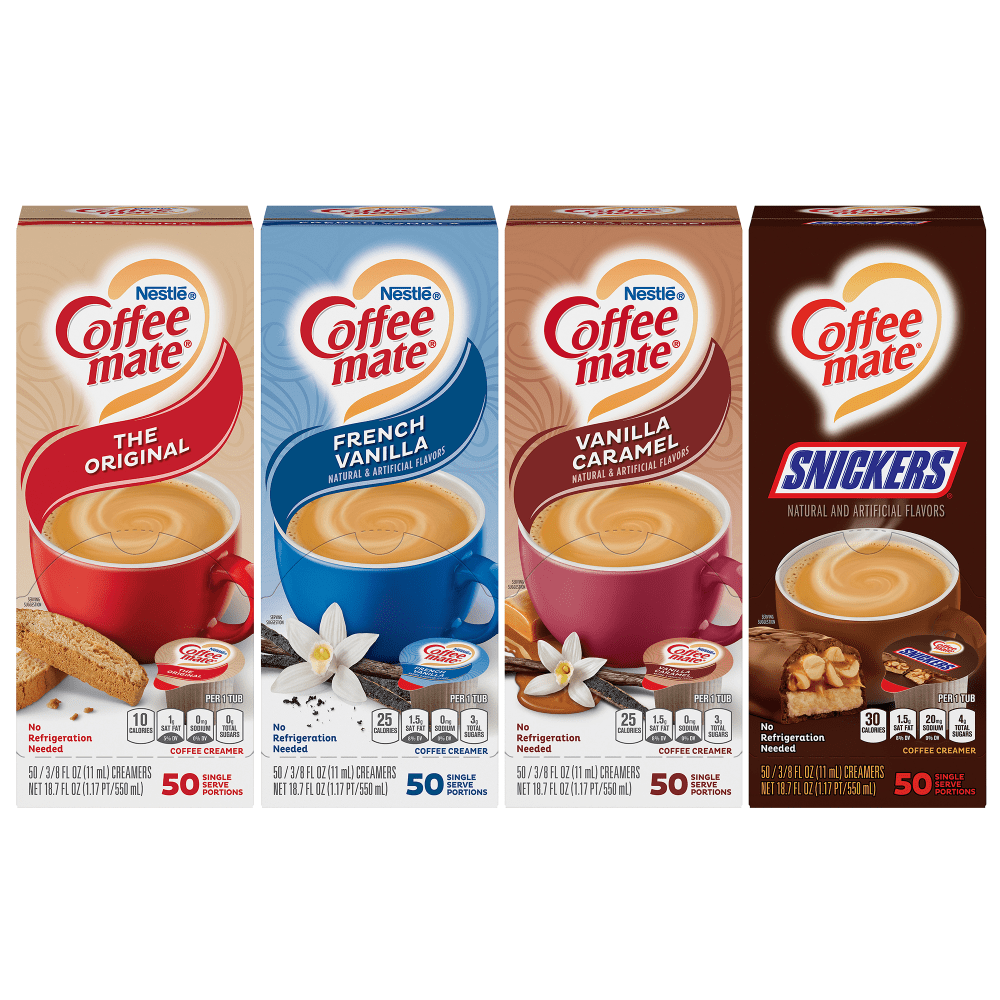 Coffee-Mate Creamer Variety Pack, 0.36 Oz, 50 Creamers Per Box, Case Of 4 Boxes