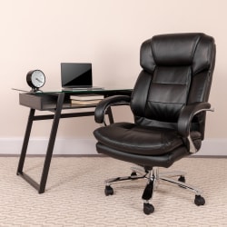 Flash Furniture Hercules 24-7 Intensive Use Big & Tall Ergonomic LeatherSoft Faux Leather Office Chair With Loop Arms, Black/Gray