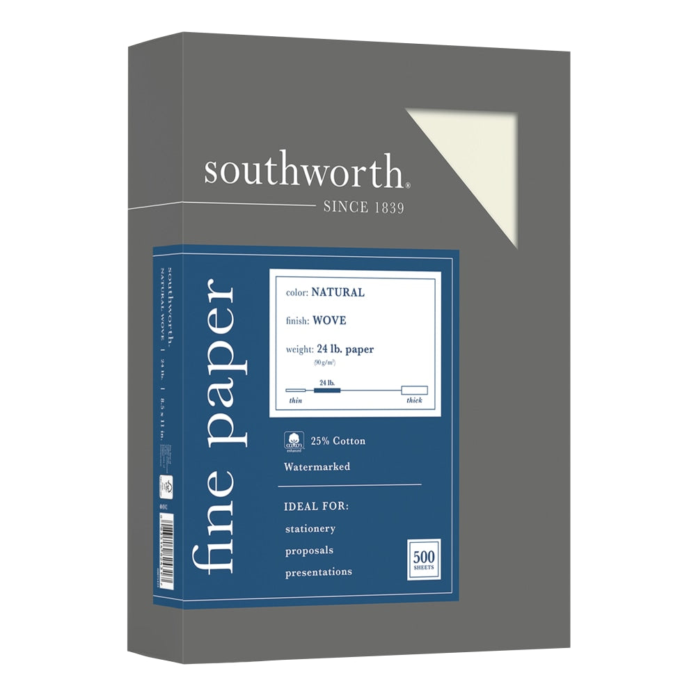 Southworth 25% Cotton Business Paper, 8 1/2in x 11in, 24 Lb, Natural, Box Of 500