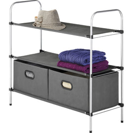 Whitmor Storage Rack - 2 Drawer(s) - 3 Tier(s) - 12in Height x 28.6in Width31.6in Length - Floor - Breathable - Gray - Metal, Fabric